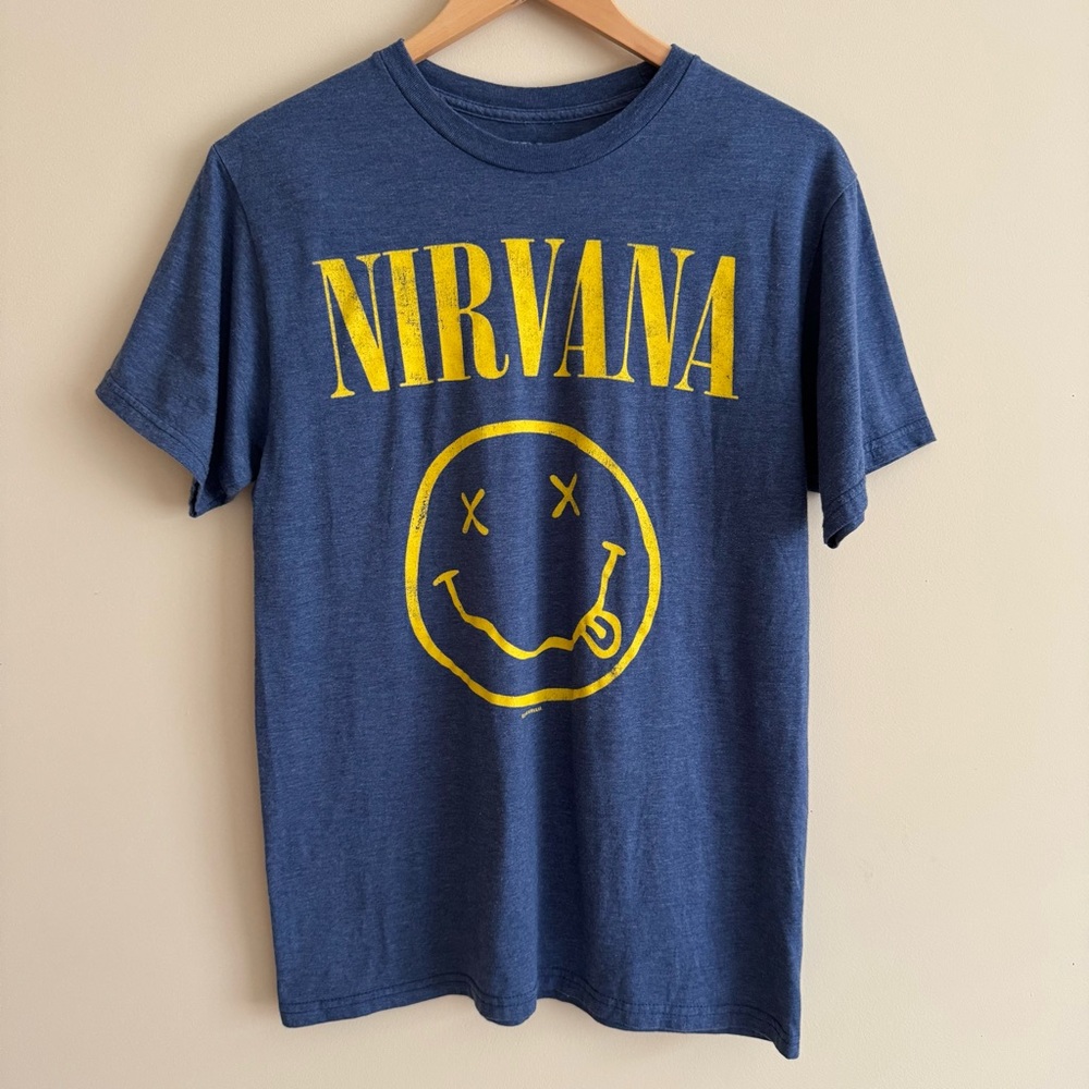 Nirvana Band Short Sleeve Tee T-Shirt Top Medium Blue
